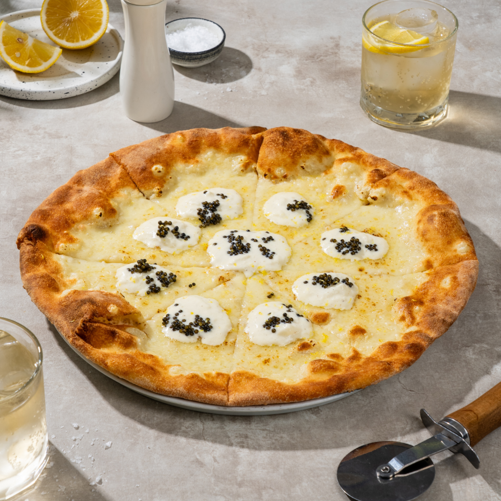 pizza with burrata and caviar